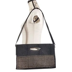 SALE! Women black clutch distressed faux patent